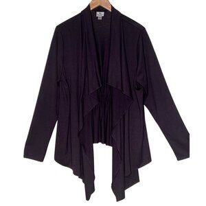 Worthington Woman Stretch 2X Black Waterfall Open-Front Cardigan Ruched Back